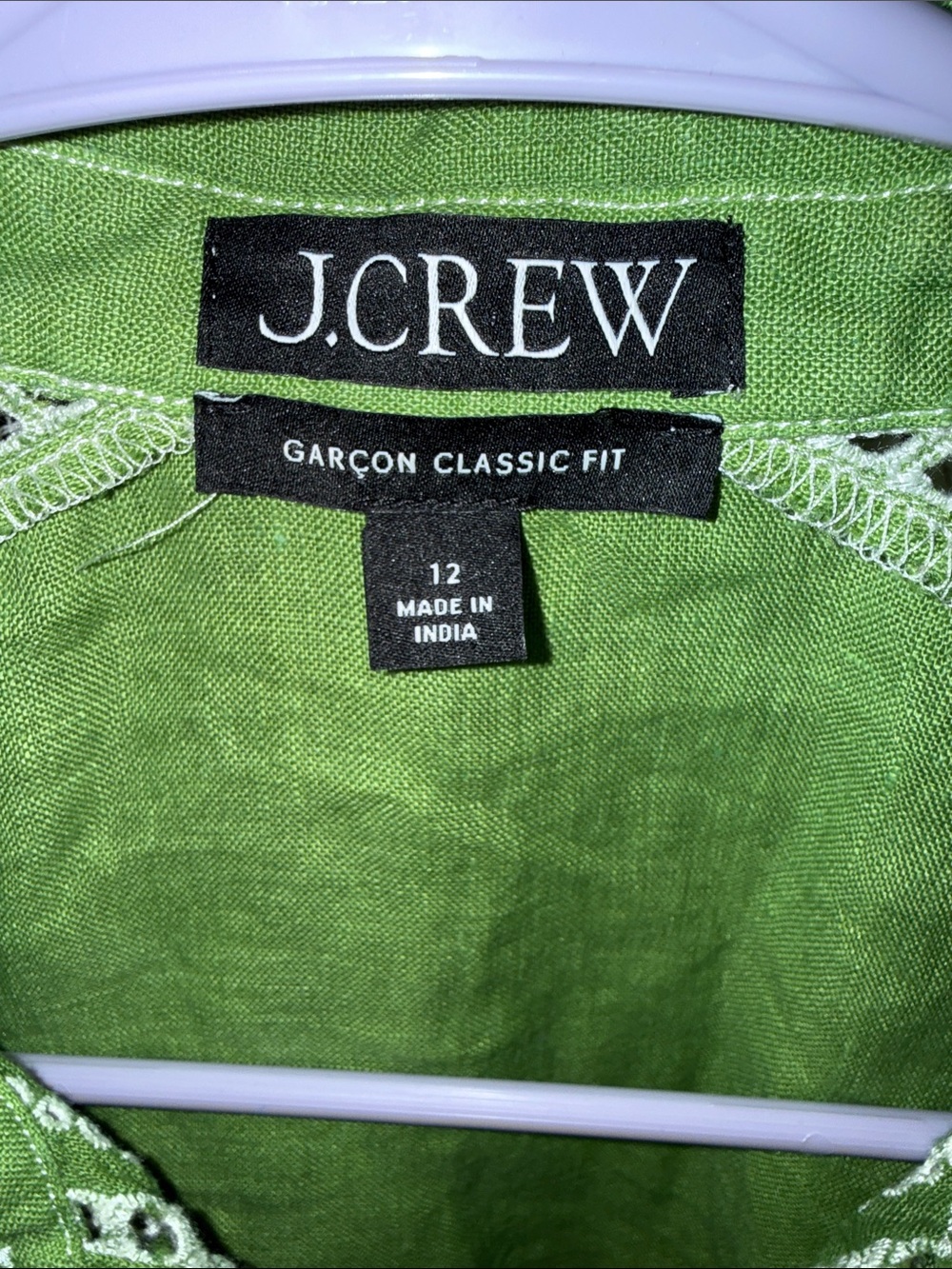 J. Crew Green Linen Embroidered Button-Up top - Picture 2 of 8
